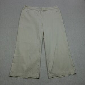 Chicos Pants Womens 1.5 Beige Wide Leg Cropped Stretch Casual Button Pockets